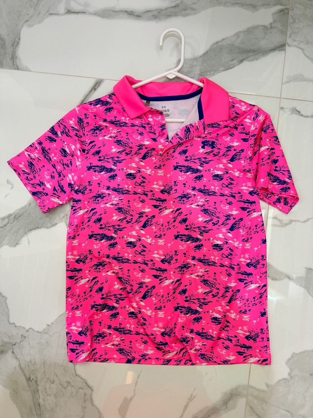Under Armour Hot Pink and Navy Patterned Kids Polo